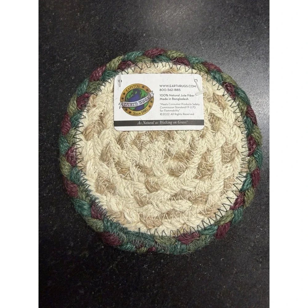 Set of 4 Capitol Earth Rugs Winter Mittens Jute Coasters 5x5 C-508 Round Holiday